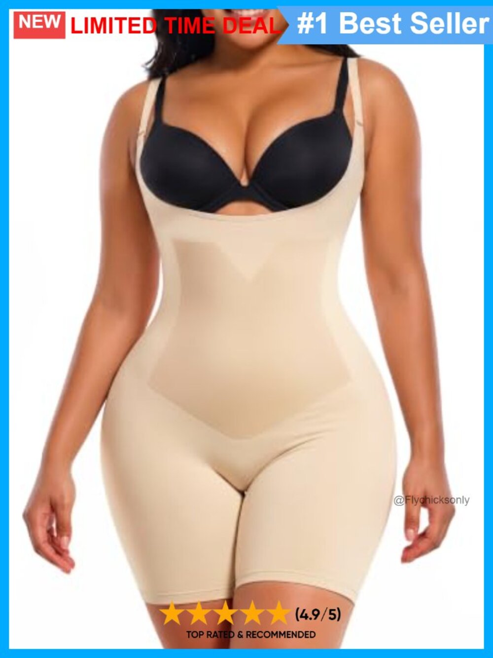 Seamless Tummy Control Shapewear Bodysuit Open Bust Thigh Slimmer
